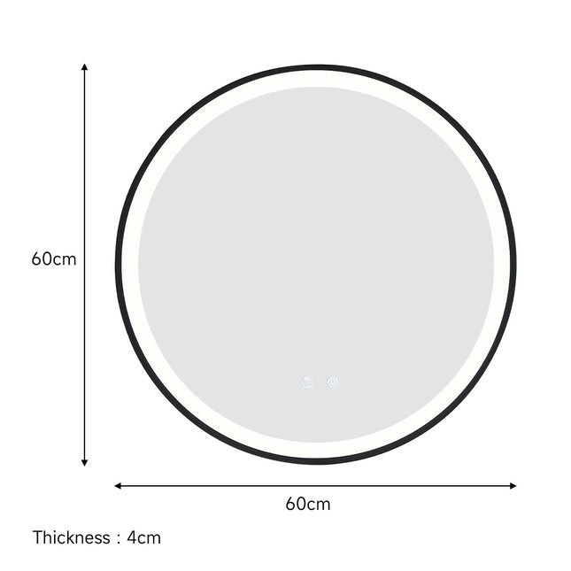 Black 60cm Round Metal Framed LED Wall Mirror