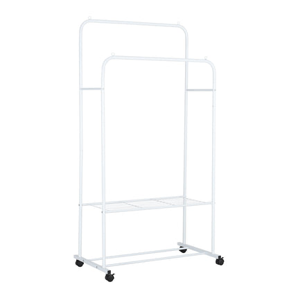 Rolling Clothes Rail Garment Rack Double Bar Clothing Shelf