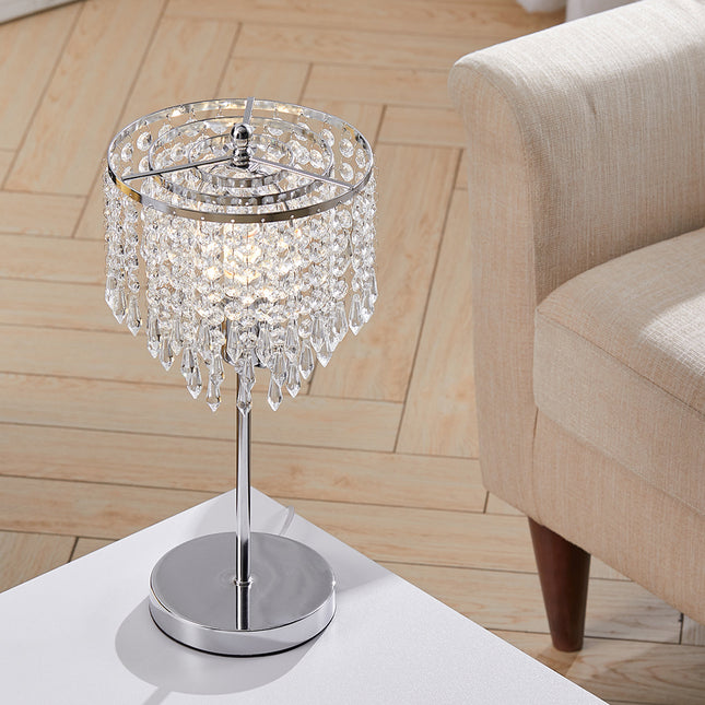 Modern Chrome and Crystal Shade Table Lamp
