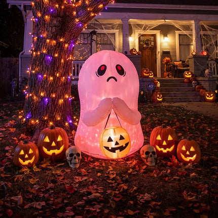 3FT Halloween Inflatable Ghost Holding Pumpkin Bucket with LED Lights