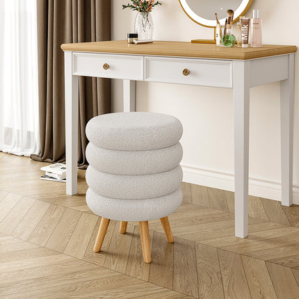 White Creative Teddy Bear Fabric Footstool