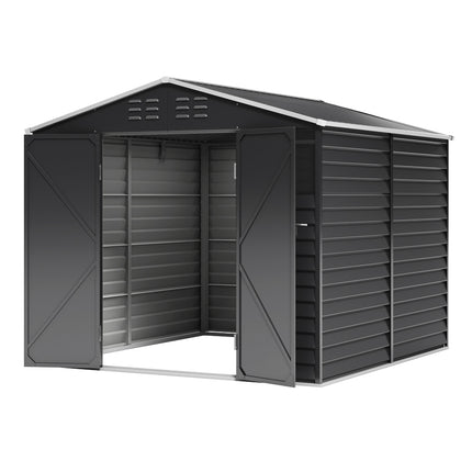 Charcoal Steel Tool Shed with Front Windows and Ventilation