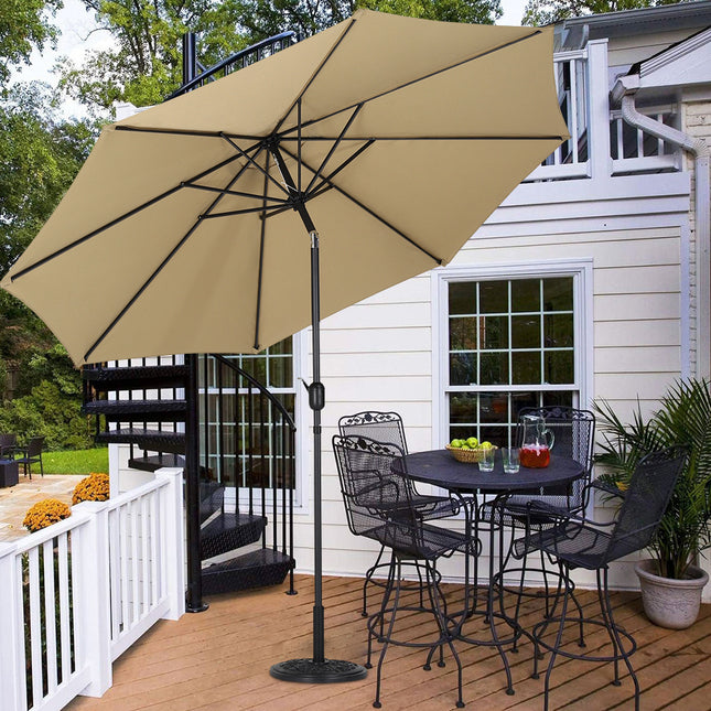 3M Taupe Parasol Umbrella Patio Sun Shade Crank Tilt with Round Base