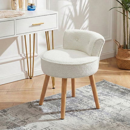 Teddy Fleece Dressing Table Stool with Solid Wood Legs