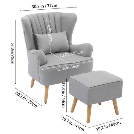 Modern Wingback Accent Chair Armchair with Footstool and Lumbar Pillow