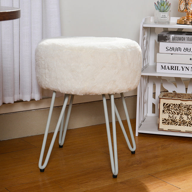 35 cm Round Premium Vanity Stool Faux Fur Upholstered Stool 35cm