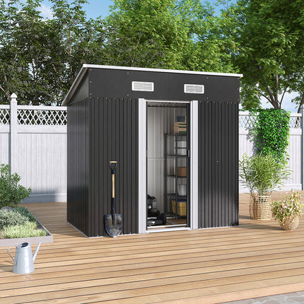 4x6ft Metal Garden Storage Shed with Sliding Door