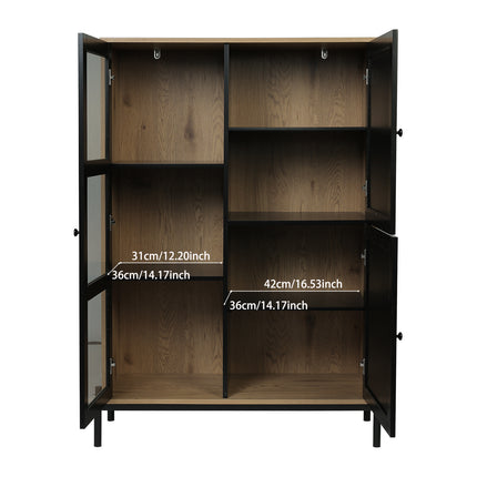 7 Cubes Stylish Modern Cabinet with Glass and Woven Straw Doors