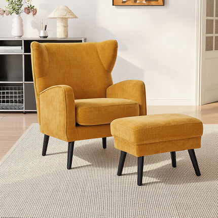 Yellow Chenille Leisure Chair with Footstool