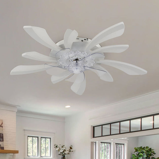 White Creative Ceiling Fan with LED Stepless Dimming Light