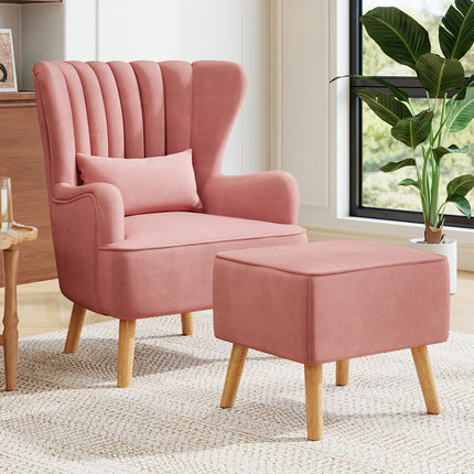 Modern Wingback Accent Chair Armchair with Footstool and Lumbar Pillow