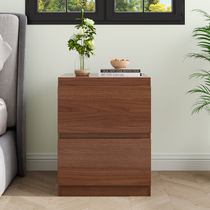 2-Drawer Wooden Nightstand Bedside Table in Walnut Colour