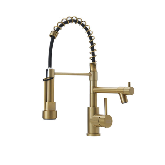 Brushed Gold Stainless Steel Kitchen Faucet with Pull Down Spring Spout
