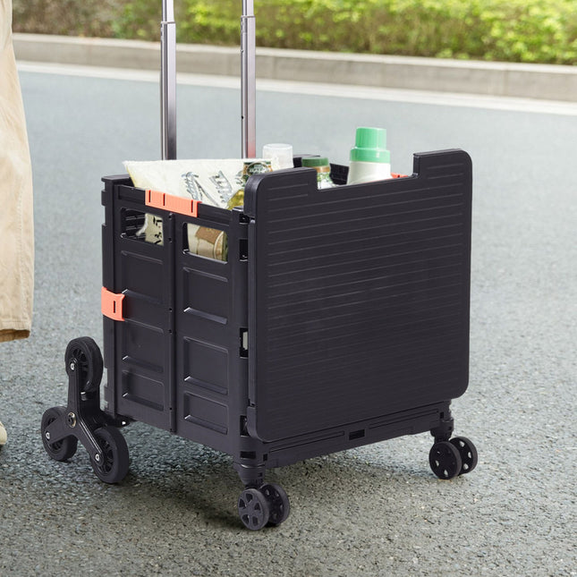 Black 55L Collapsible Rolling Utility Crate with Magnetic Lid and 8 Wheels