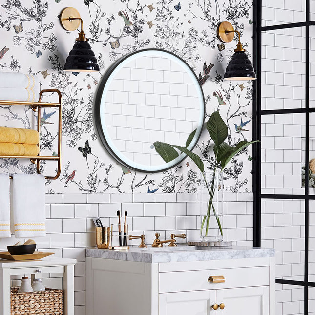 Black 60cm Round Metal Framed LED Wall Mirror