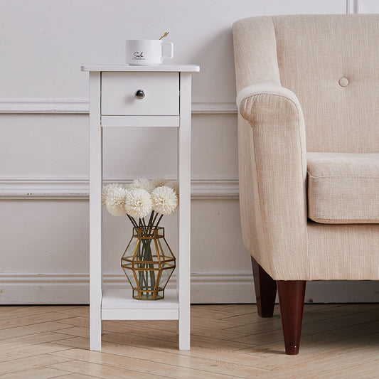Modern Side Table Nightstand with Bottom Shelf for Living Room Bedroom White