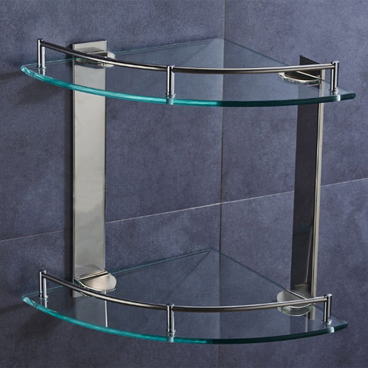 2-Tier Corner Shower Caddy with Tempered Glass Panel 25x25cm