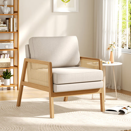 Natural Wood Frame Cushioned Armchair