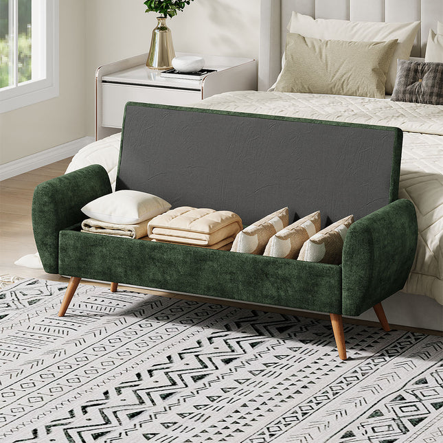 Chenille Upholstered Storage Bench