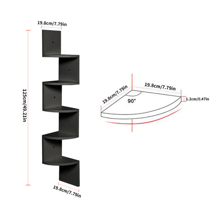 Wooden Zigzag Floating Corner Shelves 5-Tier Black