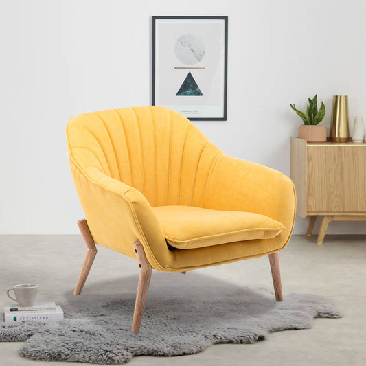 Velvet Scallop Back Armchair with Detachable Cushion Yellow