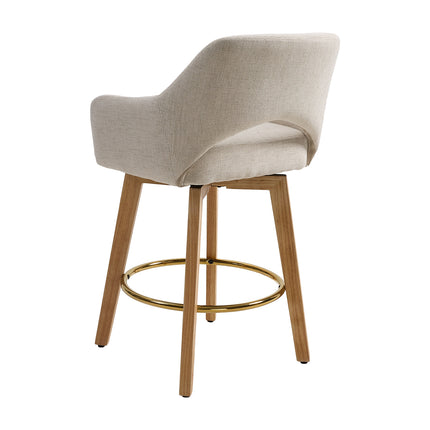 Set of 2 Swivel Chenille Upholstered Bar Stools with Wooden Legs