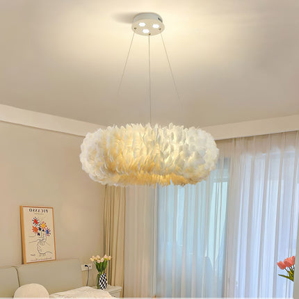 White 50x120cm Chic Feather 6 Light Pendant Light