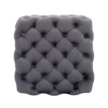 50CM Square Velvet Buttoned Footstool, Grey