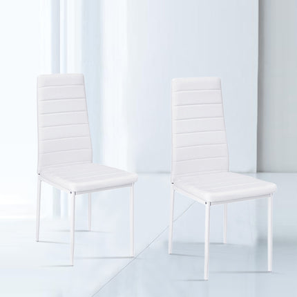 Set of 2 PU Leather Padded Seat Metal Legs Dining Chair White