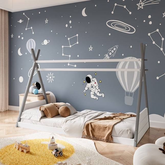 Triangular Frame Kid beds Floor Bed,White and Grey