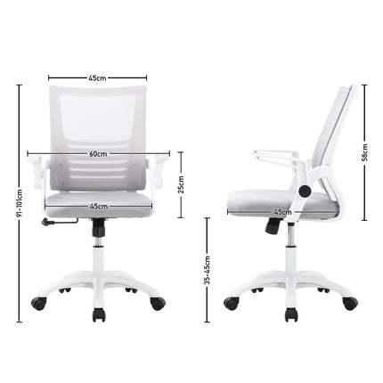 Mesh Office Chair Ergonomic Design with White Flip up Armrests, Grey