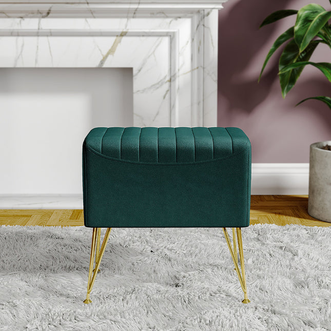 Green Soft Channel Velvet Stool with Gold Legs