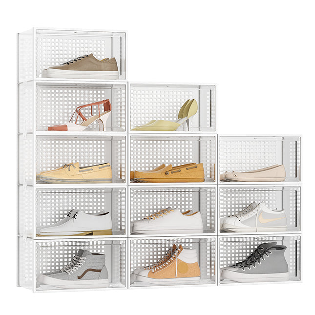 White 33.5cm 12pcs Clear Plastic Shoe Storage Boxes