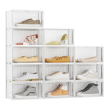 12 Pack White Stackable Foldable Plastic Shoe Boxes