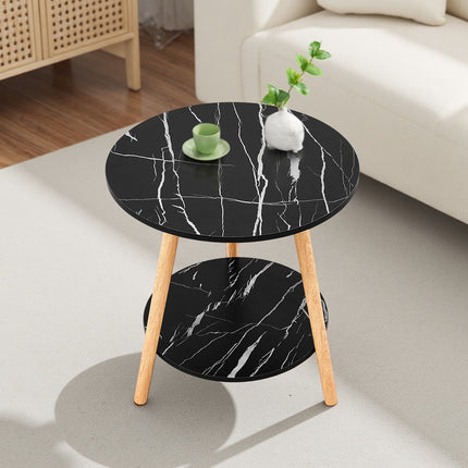 Double-Tier Round Wooden Side Table