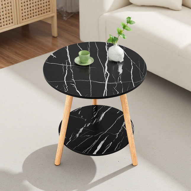 Double-Tier Round Wooden Side Table