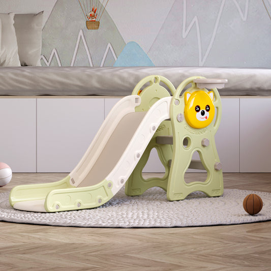 Green Toddler Slide with Basketball Hoop