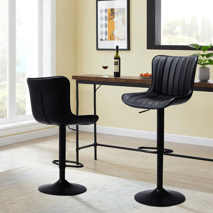 2 Pcs Gas Lift Faux Leather Bar Stools with Backrests Black