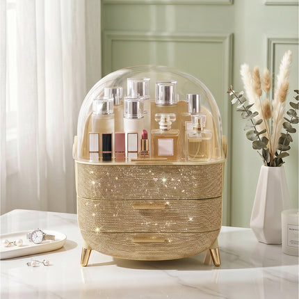 Countertop Portable Oval Makeup Storage Box with Transparent Cover
