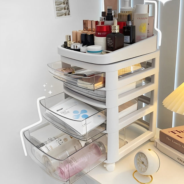 Removable Cosmetic Storage Organizer with Wheels and Drawers