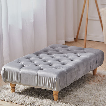 Grey Wood Leg Footstool with Velvet Buttons