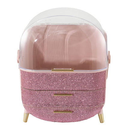 Countertop Portable Oval Makeup Storage Box with Transparent Cover