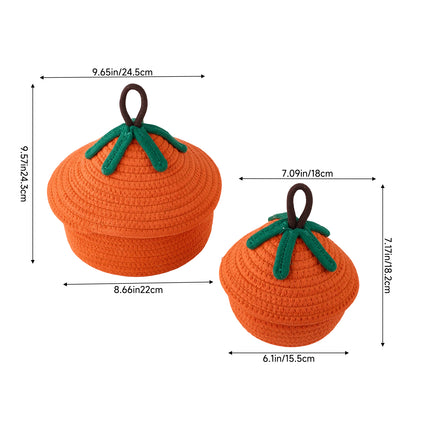 2-Piece Decorative Halloween Pumpkin Woven Baskets with Lids
