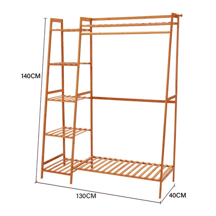Bamboo Bedroom Garment Clothes Rack Brown 130cm