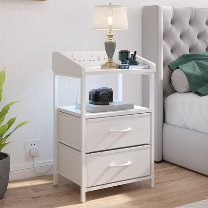 Nightstand Bedside Table with Charging Station and LED Lights