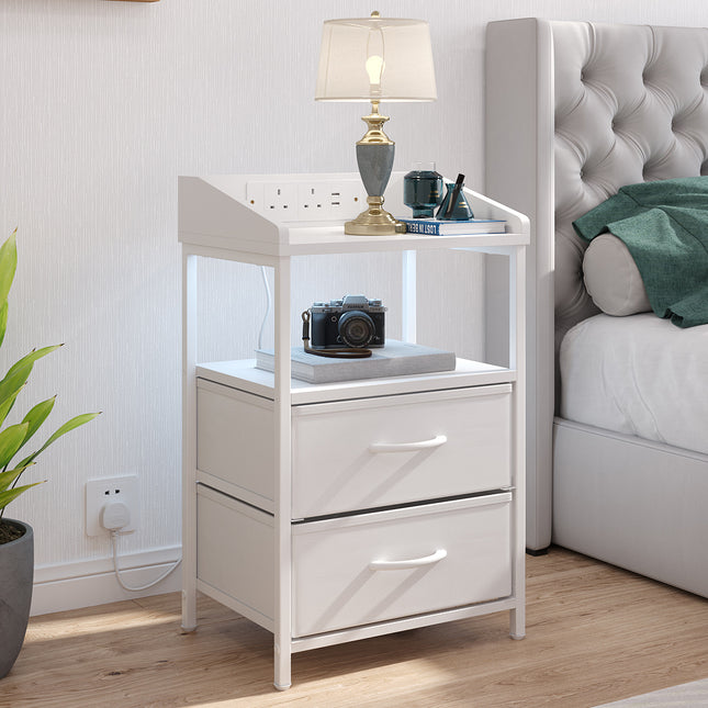 Nightstand Bedside Table with Charging Station and LED Lights