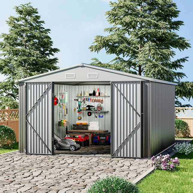 10x12FT Outdoor Metal Storage Shed with Lockable Door