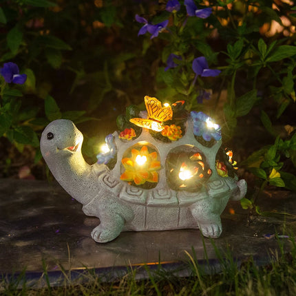 Solar-Powered Turtle Garden Ornament with Lights & Succulents