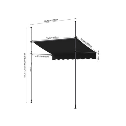 Outdoor Manual Retractable Patio Awning with Hand Crank 150-300cm W