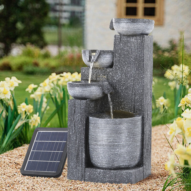 4 Tier Bowl Outdoor Solar Powered Water Fountain Decor 58cm H